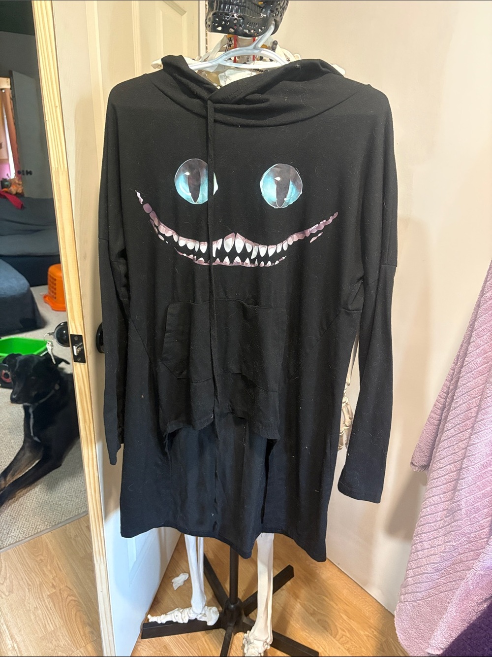 Black Kids Graphic Hooded Longline Top with Smile Face
